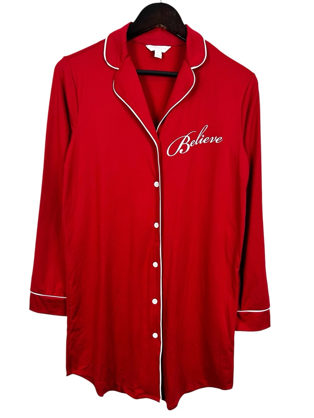 Charter Club Red Button-Front Sleep Shirt Women's Size X-Small 'Believe'